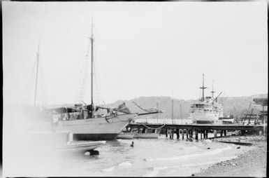 Neptuna and Asakaze moored at wharves, Rabaul Harbour, New Guinea, ca. 1929 / Sarah Chinnery