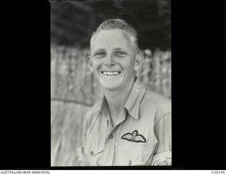 VIVIGANI, GOODENOUGH ISLAND, PAPUA NEW GUINEA. 1943-09-23. FLIGHT SERGEANT (Flt Sgt) "CAT'S EYES" COLIN ESBERT WEIN OF GAYNDAH, QLD, A PILOT OF NO. 30 (BEAUFIGHTER) SQUADRON RAAF WHO HAD A ..