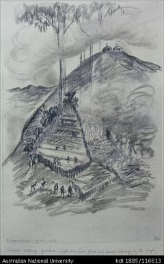 Women making gardens - (after the men have felled and burned clearings in the jungle) - N.G