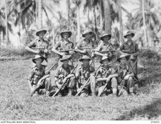 MADANG, NEW GUINEA. 1944-07-01. NON COMMISSIONED OFFICERS OF B COMPANY, 24TH INFANTRY BATTALION. IDENTIFIED PERSONNEL ARE:- VX139622 SERGEANT L.G. HARGREAVES (1); VX78952 SERGEANT W.W. KELLY (2); ..