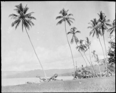 Burns Philp ship moored at a jetty, Rabaul Harbour,  New Guinea, ca. 1929 / Sarah Chinnery