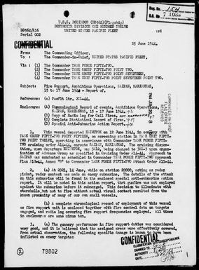 USS ROBINSON - Rep of A/S Action on 6/14/44 and Bombardments of Saipan Is, Marianas During 6/15-17/44