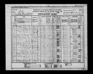 1940 Census Population Schedules - Guam - Piti County - ED 9-1
