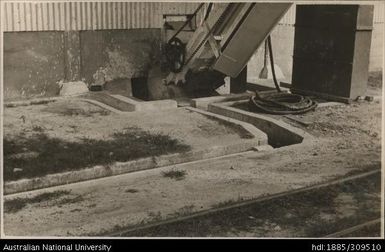 Drain junction at foot of waste elevator, Pineapple Cannery