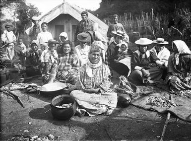 Mokoia Island. Group of Maoris