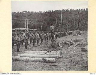 MUSCHU ISLAND, NEW GUINEA. 1945-09-10. JAPANESE TROOPS ON PARADE PRIOR TO MEDICAL EXAMINATION. FOLLOWING THE SURRENDER, A GENERAL PARADE OF ALL JAPANESE ARMY AND NAVAL PERSONNEL ON MUSCHU ISLAND ..