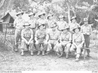 PIONEER CROSSING, PORT MORESBY AREA, PAPUA, 1944-03-25. MEMBERS OF THE 2/107TH MOBILE BATH UNIT, AUSTRALIAN ARMY MEDICAL CORPS. IDENTIFIED PERSONNEL ARE: VX76320 CORPORAL A.B. THOMAS (1); VX113861 ..