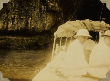 Boat approaching Swallows Cave, Kapa Island, 1928