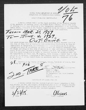 Volume 76: Immigration Service Forms, March 21, 1927 - June 4, 1928