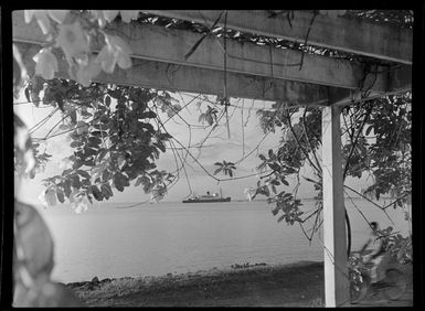 View of passenger ship [Topua?], Aggie Grey's Hotel, Apia, Samoa