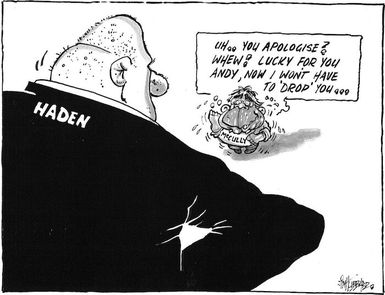 HADEN. McCULLY. "Uh... you apologise? Whew! Lucky for you Andy, now I won't have to 'drop' you..." 31 May 2010
