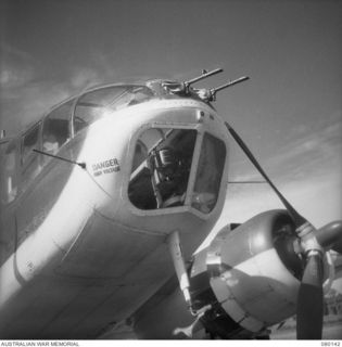 NADZAB, NEW GUINEA. 1944-06-26. THE NOSE TURRET OF A BEAUFORT BOMBER AIRCRAFT OF THE RAAF