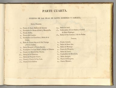 (Contents to) Parte cuarta : Puertos de las Islas de Santo Domingo y Jamaica.