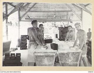 RABAUL, NEW BRITAIN, 1945-10-17. THE INSIDE OF THE BAKEHOUSE OPERATED BY SECTION 2, 8 FIELD BAKING PLATOON, HEADQUARTERS 11 DIVISION AREA