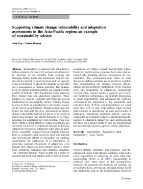 Supporting climate change vulnerability and adaptation assessments in the Asia-Pacific region: an example of sustainability science