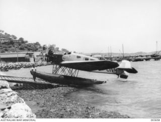 PORT MORESBY - GUINEA AIRWAYS' F-13 JUNKERS AT SLIPWAY. RAAF SURVEY FLIGHT. (NEGATIVE BY N. TRACY)