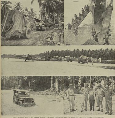 New Zealand forces on Green Island, northern Solomons: Fighter aircraft use newly-completed airstrip