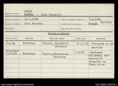 Brown, Gale Margaret