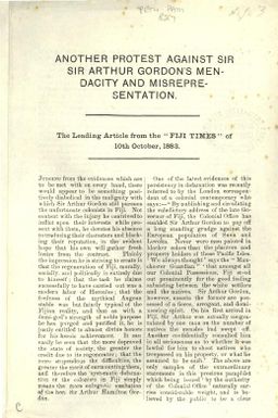 Another protest against Sir, Sir [sic] Arthur Gordon's mendacity and misrepresentation