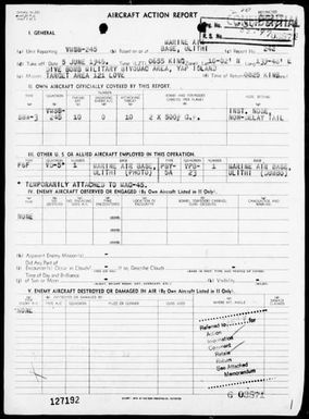 VMSB-245 - ACA Report # 242 â Bombing targets in the Yap Area, Carolines on 6/5/45