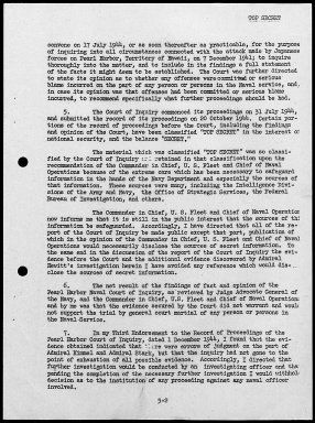 Kimmel, Husband E., Reports: Navy Court of Inquiry, Pearl Harbor Report, August 29, 1945