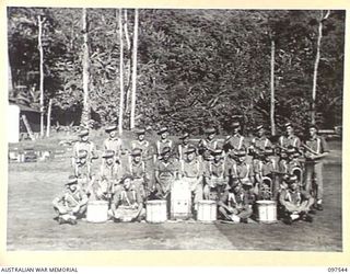 TOROKINA, BOUGAINVILLE. 1945-10-07. MEMBERS OF THE BAND, 24 INFANTRY BATTALION, 15 INFANTRY BRIGADE. (FOR IDENTIFICATION OF 23 NAMED PERSONNEL REFER TO PROVISIONAL CAPTION OR NAME INDEX.)