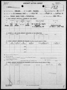 VMF-121 - ACA reps nos 46-47 â Bombing targets on Babelthuap Is, Palau Is on 2/22/45