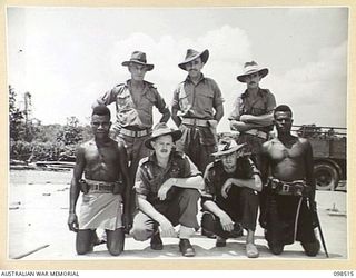 AUSTRALIANS SERVING WITH THE AUSTRALIAN NEW GUINEA ADMINISTRATIVE UNIT DETACHMENT THAT HAS BEEN ESTABLISHED TO OPERATE IN NEW IRELAND AND SURROUNDING SMALLER ISLANDS. THE MAIN ANGAU ADMINISTRATIVE ..