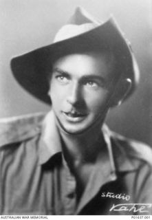 AUSTRALIA. C.1940. STUDIO PORTRAIT OF VX19139 PRIVATE BRUCE STEEL KINGSBURY VC, 2/14TH INFANTRY BATTALION. PRIVATE KINGSBURY WAS AWARDED THE VICTORIA CROSS POSTHUMOUSLY FOR ACTION IN THE ISUVARA ..