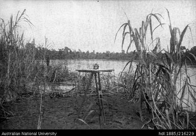 Surveyors table and level by a river