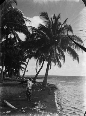 [View of a Pacific island man on a shoreline]