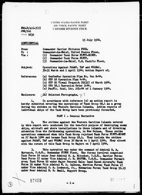 COMCARDIV 4 - Rep of Ops Against the Palau Is, Yap & Woleai in the Carolines 30-31 March & 1 April 1944