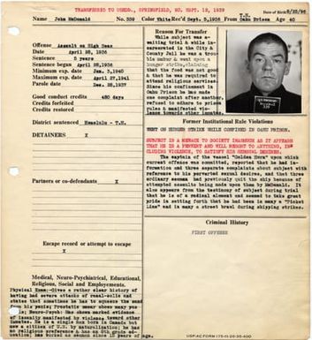 MCDONALD, JOHN - Alcatraz Number 339 - Warden's Notebook