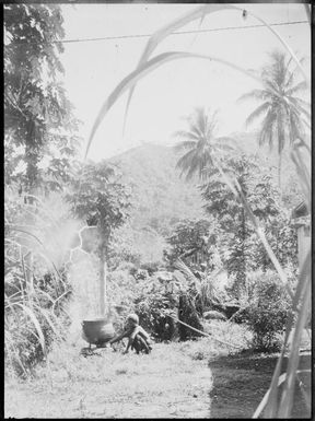 Asavia watching the cooking pot, Malaguna Road, Rabaul, New Guinea, ca. 1935, 2 / Sarah Chinnery