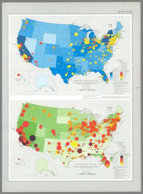 Employment in retail trade : 1963 / compiled from U. S. Bureau of the Census, County and city data book: 1962, Washington, U. S. Govt. Print Off., 1962, table 3, item 103; County and city data book: 1967, 1967, table 1, item 90, and table 3, item 90 -- Per capita retail sales : 1963 / compiled from U. S. Bureau of the Census, County and city data book: 1967, Washington, U. S. Govt. Print Off., 1967, table 2, items 1, 89, and 100, and table 3, items 1, 89, and 100.