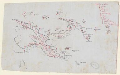 [Manuscript map of Papua New Guinea showing principal foods]