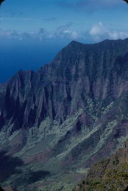 [Aerial view of cliffs in Kalalau Valley, United States]