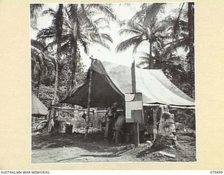 DREGER HARBOUR, NEW GUINEA. 1944-01. THE ORDERLY ROOM OF THE STRIP A.D.S. DREGER HARBOUR (AIRSTRIP ADVANCED DRESSING STATION, DREGER HARBOUR) STAFFED AND OPERATED BY THE 10TH FIELD AMBULANCE