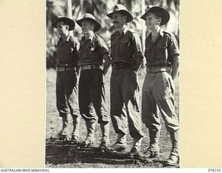 SIAR, NEW GUINEA. 1944-06-23. THE STAFF OF THE REGIMENTAL AID POST AT BATTALION HEADQUARTERS, 57/60TH INFANTRY BATTALION. IDENTIFIED PERSONNEL ARE:- V43158 CORPORAL H.W. NEWBOUND (1); VX143648 ..
