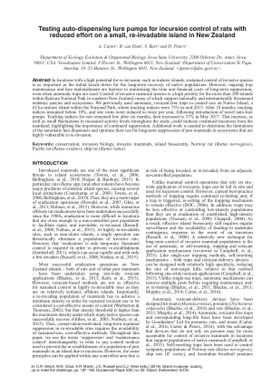 Testing auto-dispensing lure pumps for incursion control of rats with reduced effort on a small, re-invadable island in New Zealand