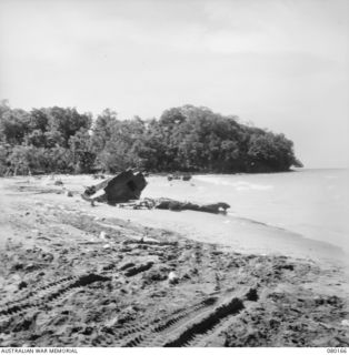 SATTELBERG, NEW GUINEA. 1944-07-06. THE NORTHERN END OF SCARLET BEACH. THE PHOTOGRAPH WAS TAKEN FOR USE BY VX76415 LIEUTENANT R.B. EWERS, OFFICIAL WAR ARTIST, MILITARY HISTORY SECTION