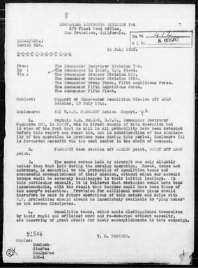 COMDESDIV 2 - Rep of Underwater Demolition Mission off Asan Beaches, Guam Isl, on 7/19/44