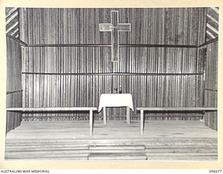 LAE AREA, NEW GUINEA. 1945-09-09. THE INTERIOR OF THE NEW BUSU CHAPEL IN 19 LINE OF COMMUNICATION SIGNALS AREA