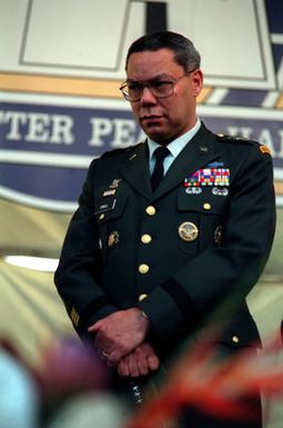 GEN Colin Powell, chariman of the Joint Chiefs of STAFF, attends the Sunset Ceremony for Pearl Harbor survivors at the Arizona Memorial Visitors Center. The ceremony is part of day long observances commemorating the 50th anniversary of the Japanese attack on Pearl Harbor