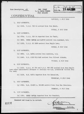 COMNAVFOR FIJI ISLANDS - War Diary, 7/1-31/44