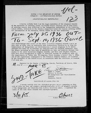 Volume 123: Immigration Service Forms, July 25, 1936 - September 10, 1936