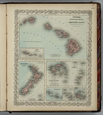 Colton's Hawaiian Group or Sandwich Islands. New Zealand. Viti Group or Feejee (Fiji) Islands. Tonga or Friendly Is. Samon or Navigators Is. Society Islands. Marquesas or Washington Is. Calapacos Islands. Surveyed by the U. S. Exploring Expedition, 1839-1841. Published By G. W & C. B. Colton & Co. No. 172 William St. New York.