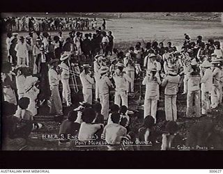 PORT MORESBY, NEW GUINEA. THE NAVY BAND FROM THE PROTECTED CRUISER HMAS (EX HMS) ENCOUNTER.(NAVAL HISTORICAL COLLECTION)