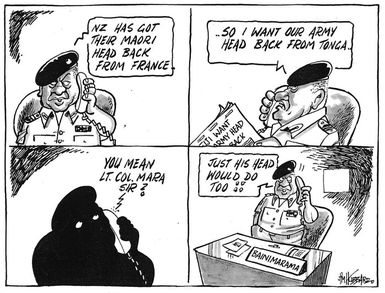 Hubbard, James, 1949- :"NZ has got their Maori head back from France .. so I want our Army head back from Tonga." ... 30 May 2011