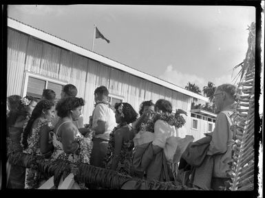 Welcoming reception for TEAL (Tasman Empire Airways Limited) passengers, Satapuala, Upolu, Samoa